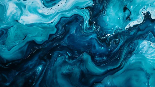 Turquoise fluid acrylic marbling with dynamic oceanic swirls