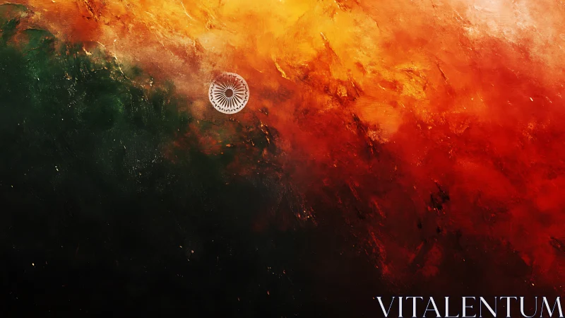 Indian tricolor abstract swirls around central Ashoka Chakra.