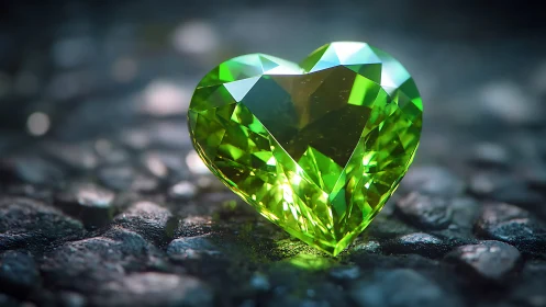 Luminescent Emerald Heart Gem With Faceted Prismatic Geometry.