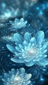 Crystal lotus blooms float through luminous cosmic tide.
