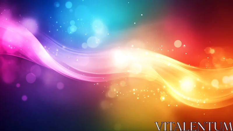 Colorful abstract light waves on dark gradient background.