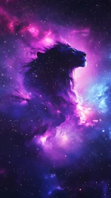 Nebula lion silhouette in luminous violet starfield vision.