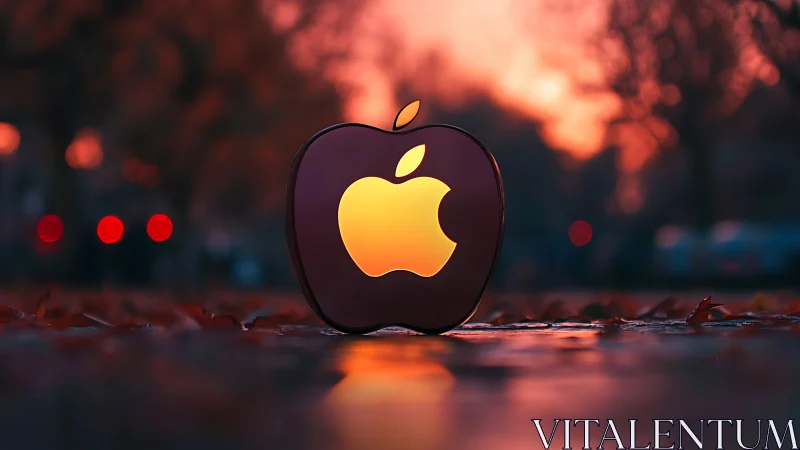 Apple Logo with Glowing Interior Against Warm Bokeh Backdrop.