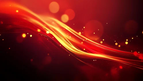 Vibrant flowing red and orange abstract waves with glowing light.
