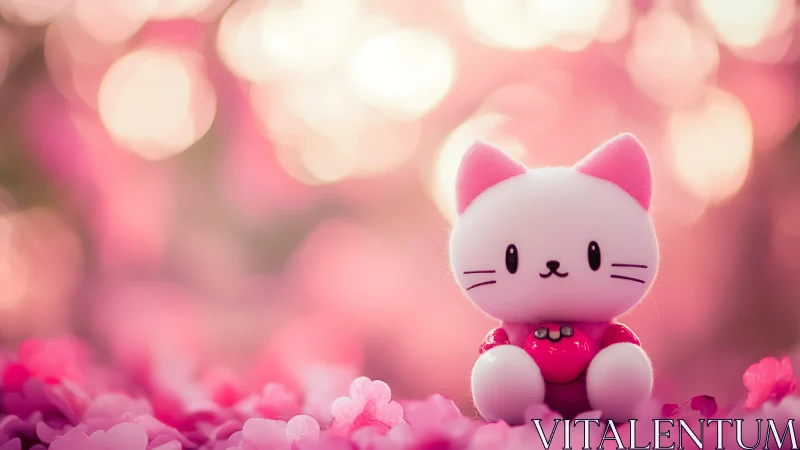 White feline figurine with articulated ceramic construction, soft-focus bokeh backdrop