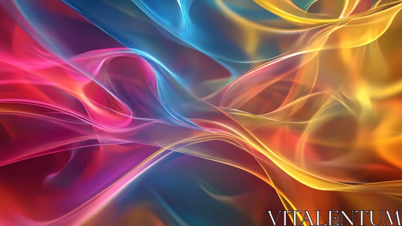 Colorful light wave ribbons curve across a soft gradient field