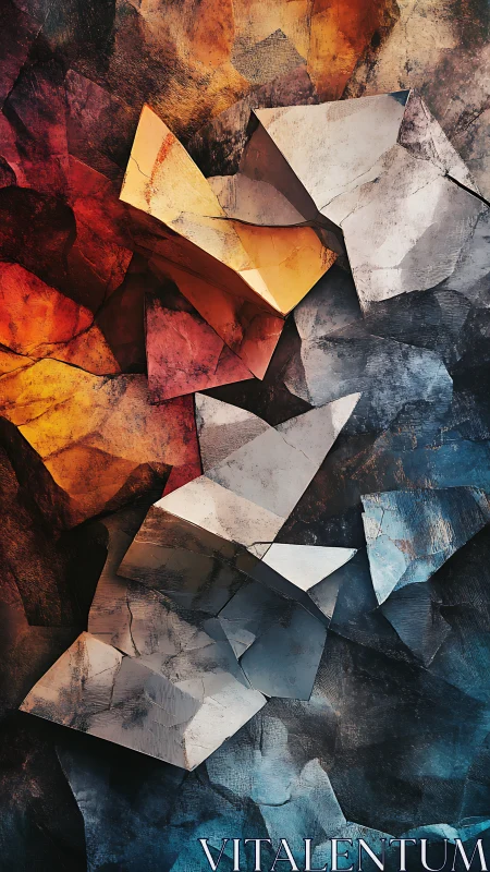 Folded polygonal planes form layered abstract rock surface