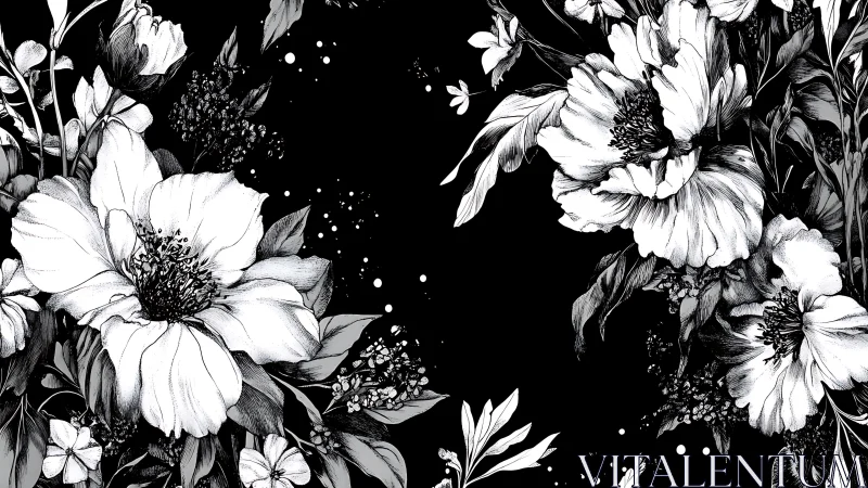 Moonlit Garden: Black and White Floral Dreams.