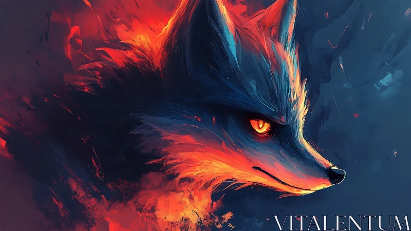 Fiery fox spirit glows warmly against a deep twilight sky