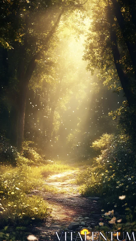 Forest Canopy Luminosity: Golden Hour Atmospheric Pathway.