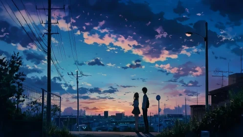 Urban hillside silhouettes under layered evening sky panorama.