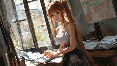 Sunlit sketcher leans into the window’s warm, waiting stories