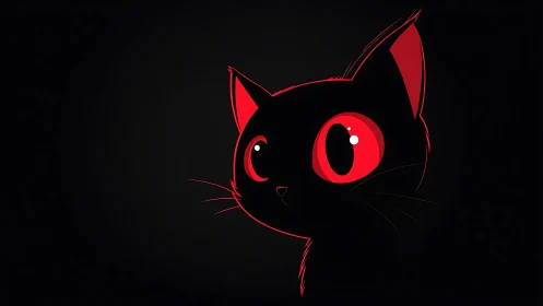 High-contrast vector silhouette of red-eyed stylized cat profile.