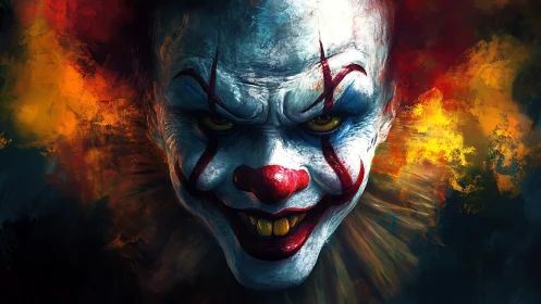 Sinister clown face painted in high contrast horror style
