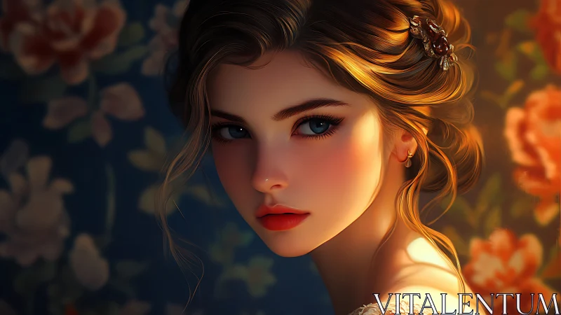 Velvet-gazed heiress turns toward dusk in painterly light