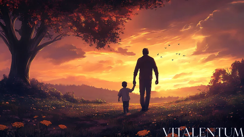 Sunset walk shows a gentle bond between parent and child