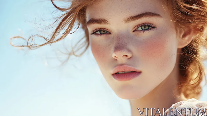 High-key close-up portrait renders freckled face in soft focus
