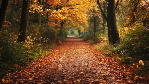 Autumn Forest Canopy Creates Golden Tunnel Path