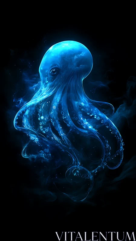 Glowing blue octopus rendered in fluid digital light form.