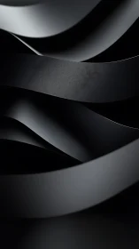 Black metallic ribbons curve through soft gradient light.