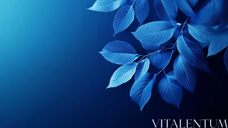 Midnight blue leaves drifting across a tranquil glow.