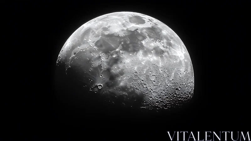 Luminous half moon unveils cratered seas in silent orbit.