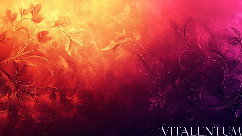 Floral scrollwork glowing in fiery gradient haze backdrop.