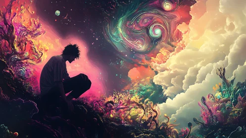 Cosmic daydreamer listens closely to galaxies made of paint