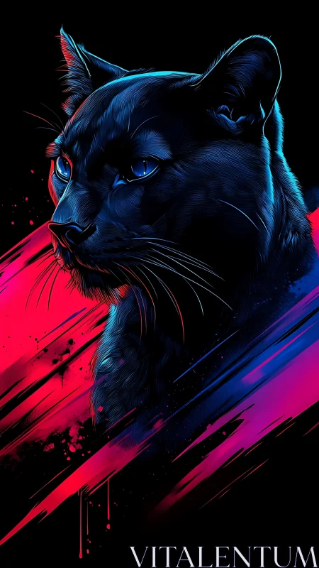 Neon Feline's Fierce Gaze Cuts Through Darkness
