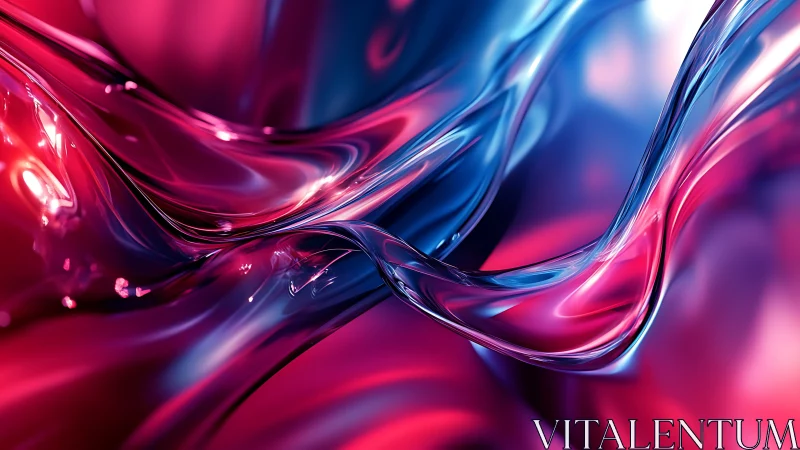 Liquid glass waves flow through neon pink and blue light