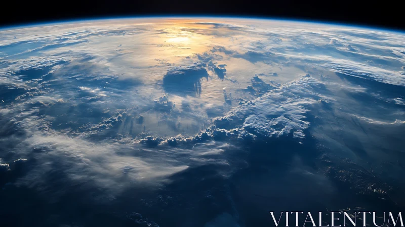 Satellite view records sunlit cloud formations over Earth