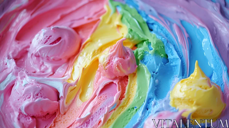 Multi-colored swirled ice cream close-up in soft focus.