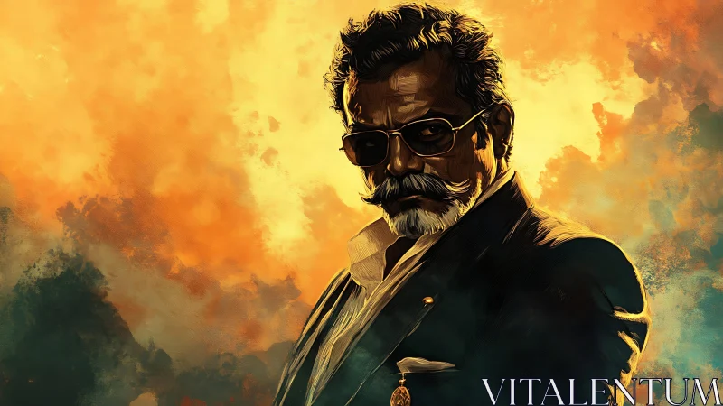 Digital painting portrait of stern elder in fiery chiaroscuro.