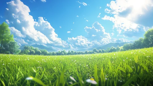Sun-soaked meadow dreaming under cathedral-bright skies.