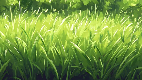 Sunlit meadow grasses swaying in soft green whispers.