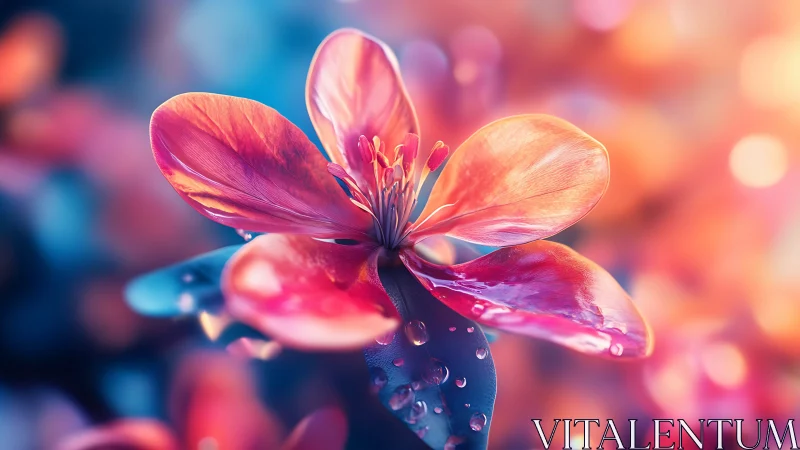 Macro Floral Study: Pink Petaled Blossom with Dewy Pistil and Chromatic Depth of Field