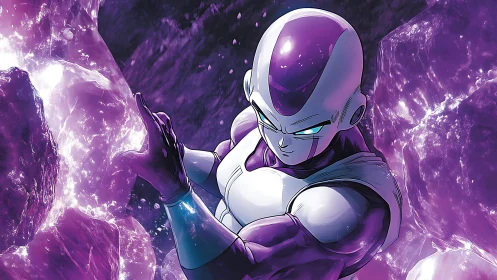 Galactic tyrant channels violet power between shattered void.