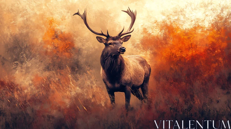 Majestic stag digital painting in glowing autumn field.