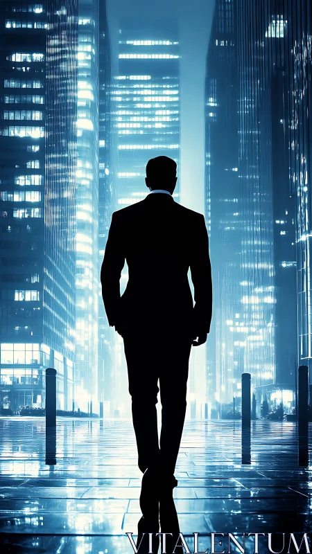 Silhouetted Figure in Urban Corridor at Night