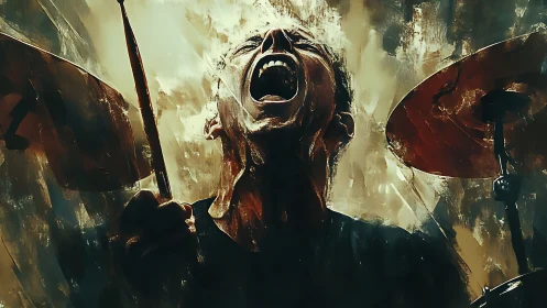 Explosive drummer portrait renders visceral performance energy