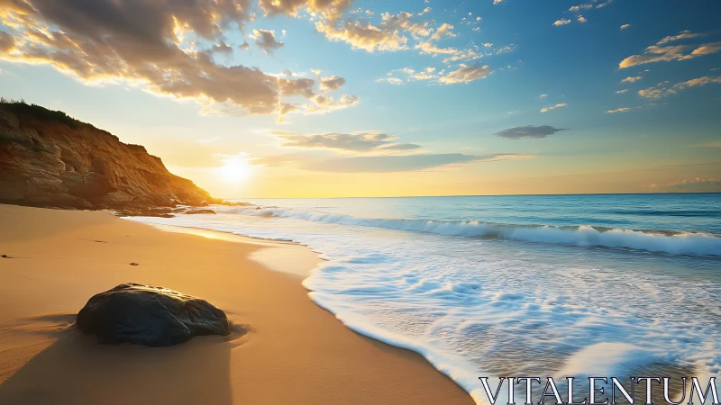 Sunlit tide whispering along a golden cliffside shore.