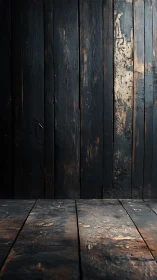 Weathered dark wooden boards forming wall and floor backdrop.
