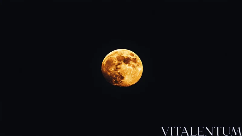 Burnished full moon isolated in deep nocturnal void.