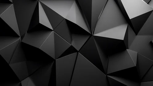 Midnight polygon cliffs folding into glossy shadow seas.