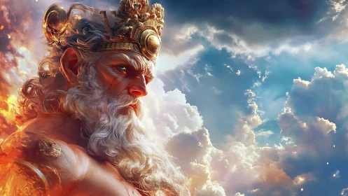Mythic bearded figure rendered against detailed cloudscape