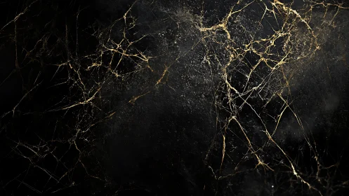 Golden marble fractures shimmer across a deep black void