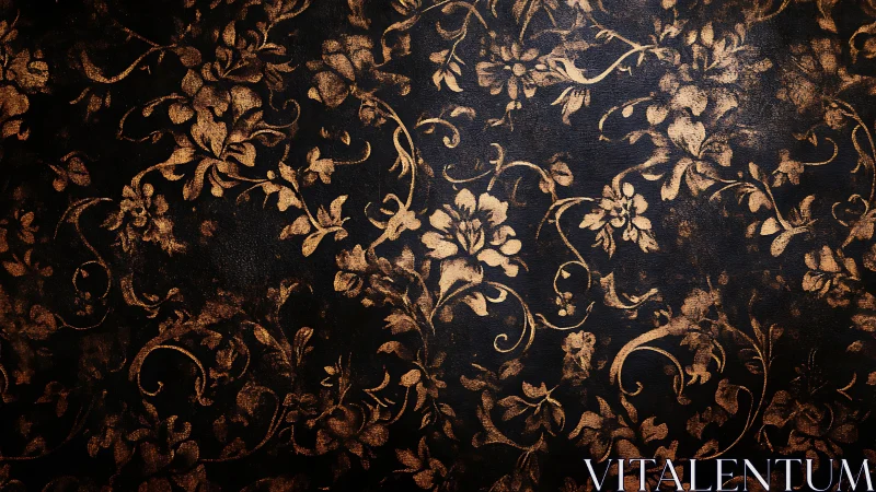 Golden floral swirls on deep charcoal textured backdrop.