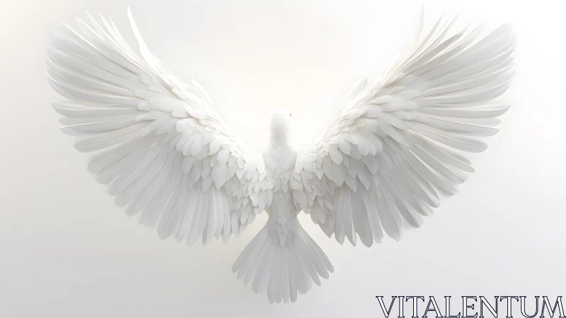 Majestic white dove with outstretched wings on bright minimal background.