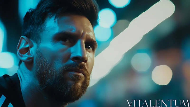 Cinematic male portrait under teal and orange bokeh lighting