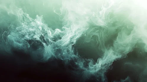 Gentle emerald smoke swirls drift calmly across dark depth